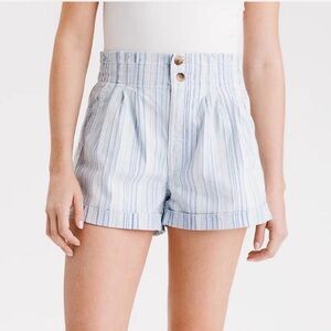 American Eagle Blue and White Stripe Preppy Ruffle Paper Bag Waist Shorts SZ.00
